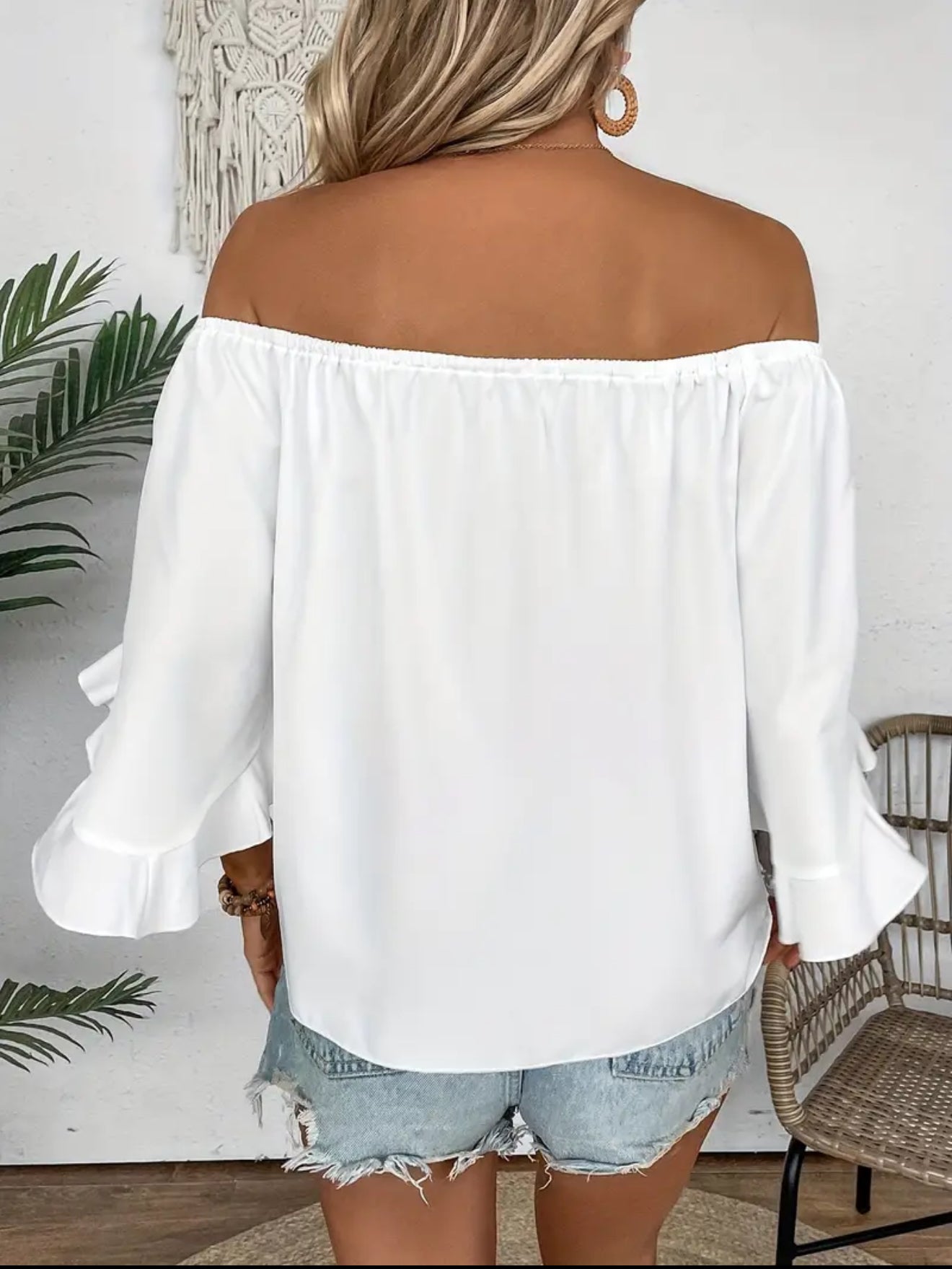Women's Off-Shoulder Blouse with Knot Hem Size SM